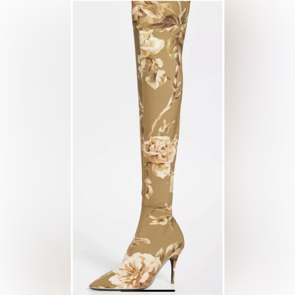 Zimmermann Over the Knee Zip Lycra Boots Butterscotch Rose Floral 36